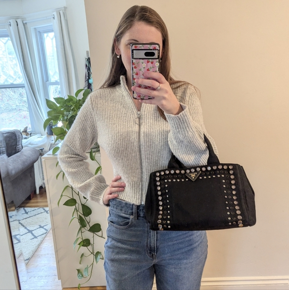 Black Prada Canapa Studded & Rhinestone Bag - Picture 4 of 17
